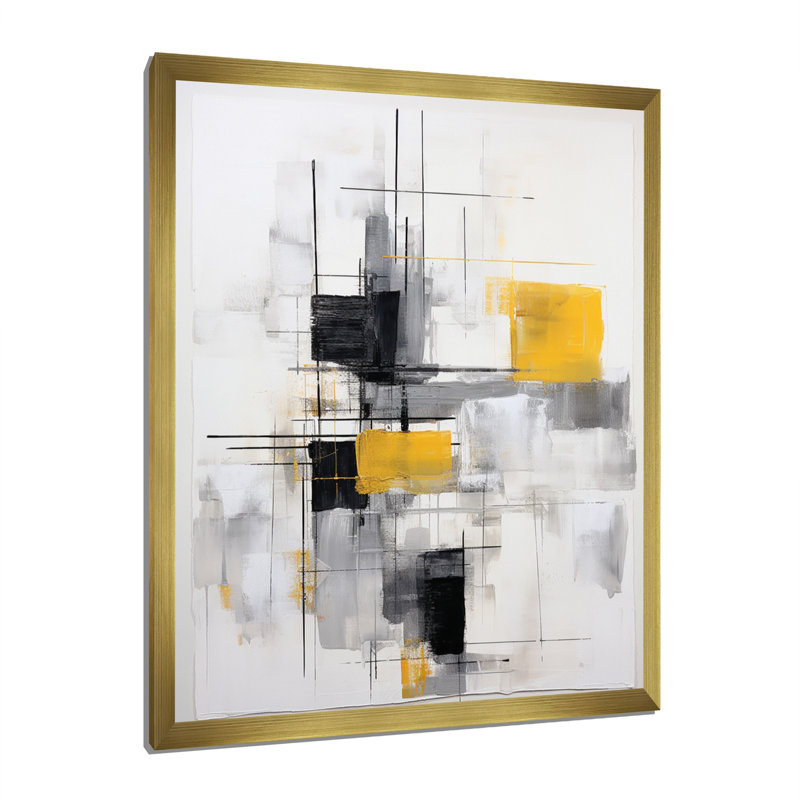 «Freedia» gris jaune, minimalisme pureté de la forme II sur toile, H 20 po x l 12 po x P 1 po, Encadrement doré
