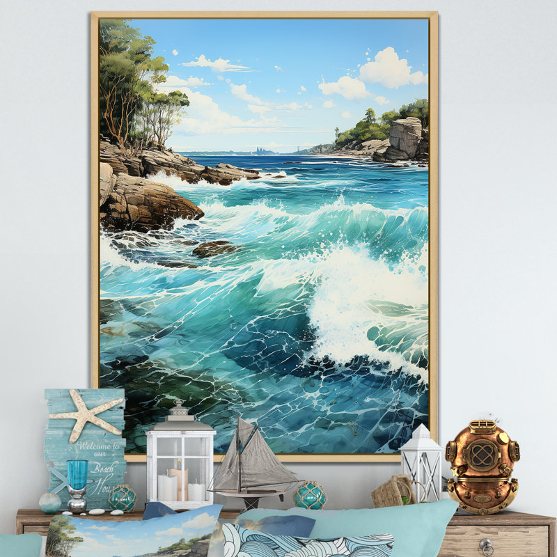 «Azure Seascape Palms Horizon I», reproduction sur toile, Natural Floater Framed, H 20 po x l 12 po x P 1 po