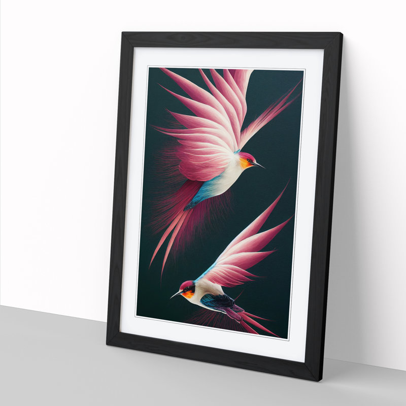 Swallow Birds - Single Picture Frame Print, Black, 64cm H x 46cm W x 2cm D