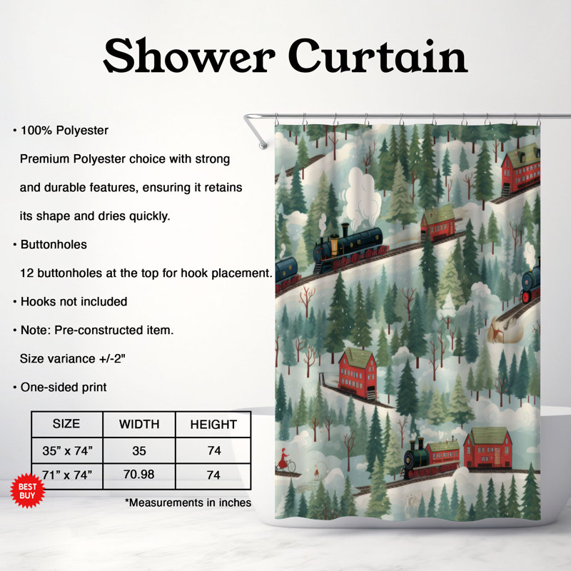 Polar Express - Rideau de douche Premium, H 74 po x l 71 po