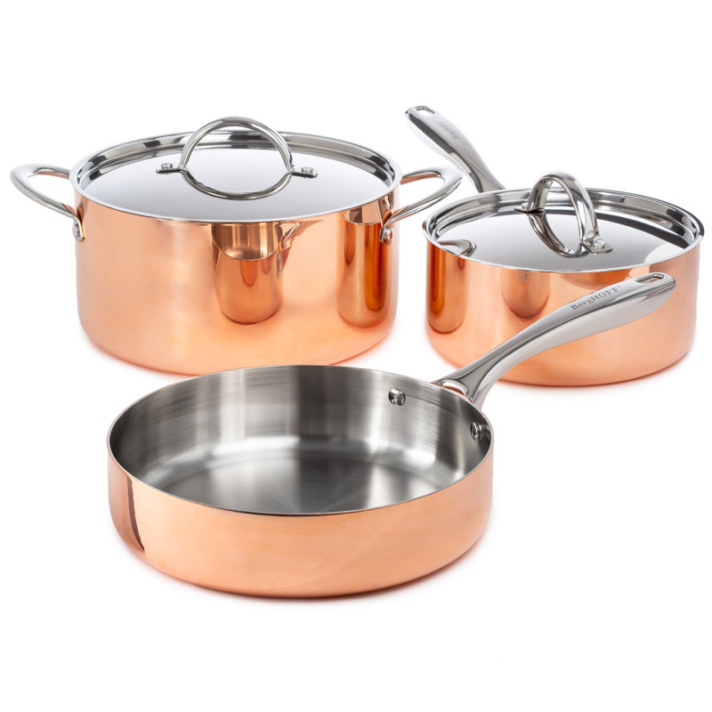 Ensemble de batterie de cuisine en cuivre poli de grande taille 5 pièces BergHOFF, non martelé
