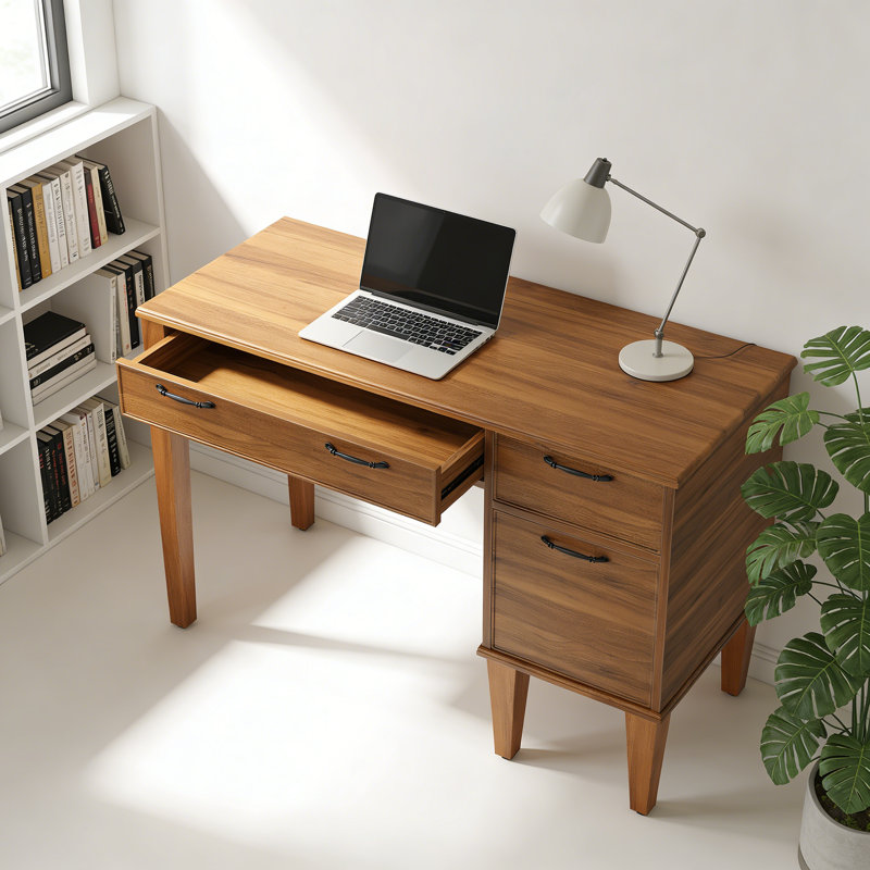Rectangular Computer Desk With Wood Brown Engineered Wood Top And Wood Brown Base For Home Office