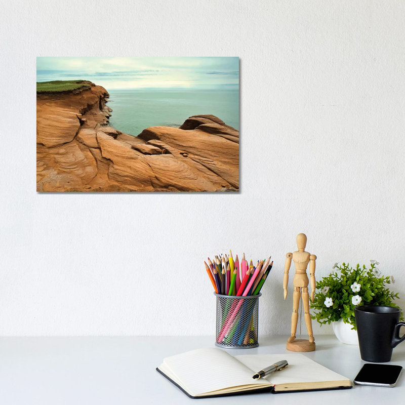 Canada, Quebec, Iles-De-La-Madeleine. Red Cliffs And Ocean by Michele Molinari - Wrapped Canvas Print