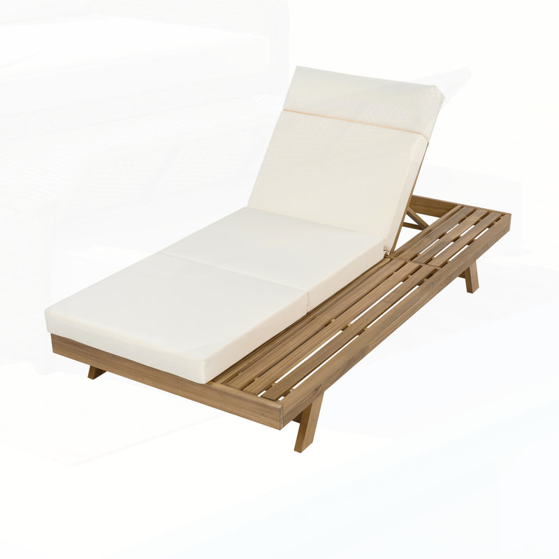 Acacia Wood Lounge Chaise Set With Adjustable Headrest And Water-Resistant Cushions For Outdoor Comfort, Light Brown