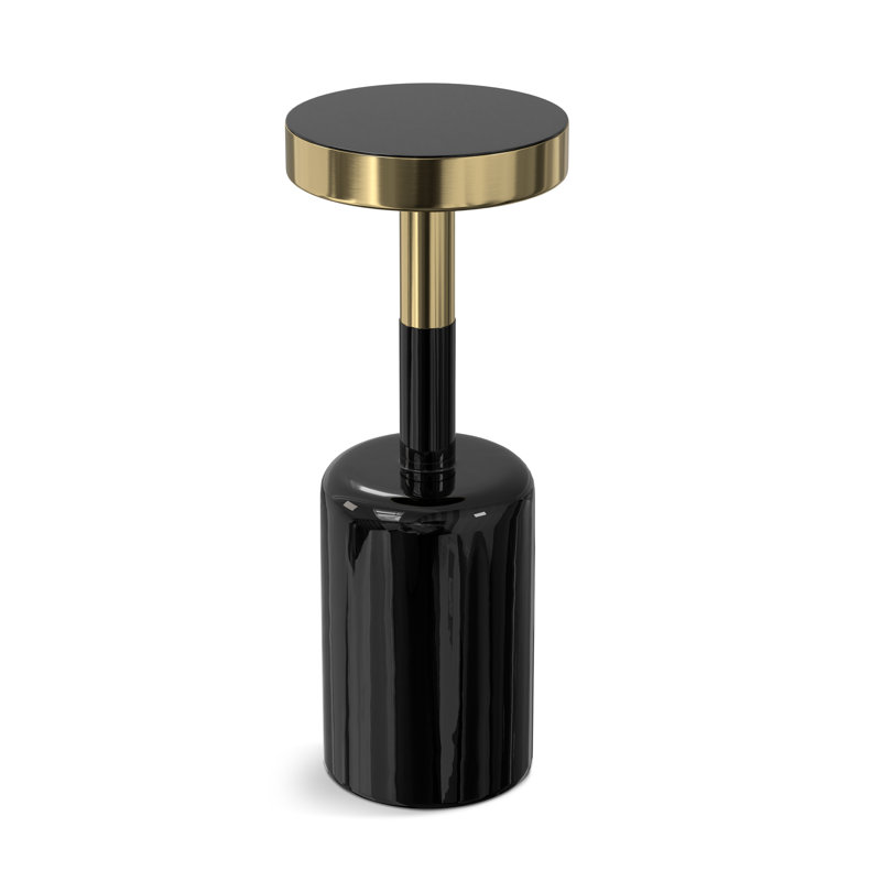 Frannie 10" Round Gold and Black Metal Side Table with Glass Top