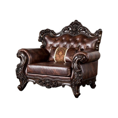 49" W Traditional Chair, Dark Cherry/Light Brown