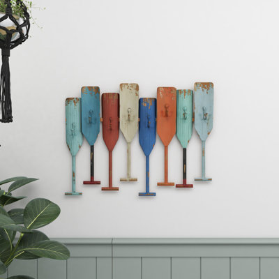 Multi Coloured Lofland Metal Wall Hook Indoor Outdoor Distressed Oar Shaped 8 Hanger Paddle