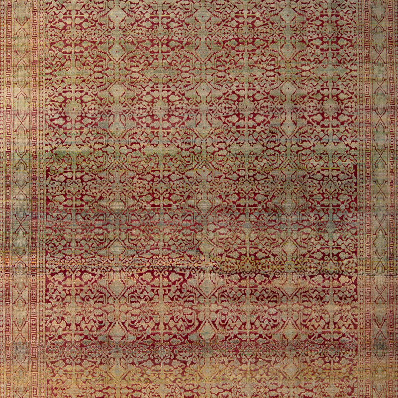 Yellow Transitional Wool Silk Blend Rug - 7'10" x 11'3"