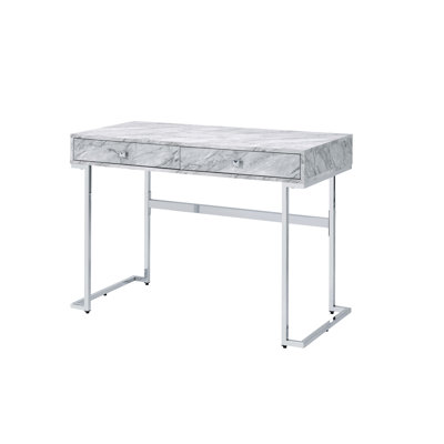 Tigress White Printed Faux Marble Top & Chrome Writing Desk