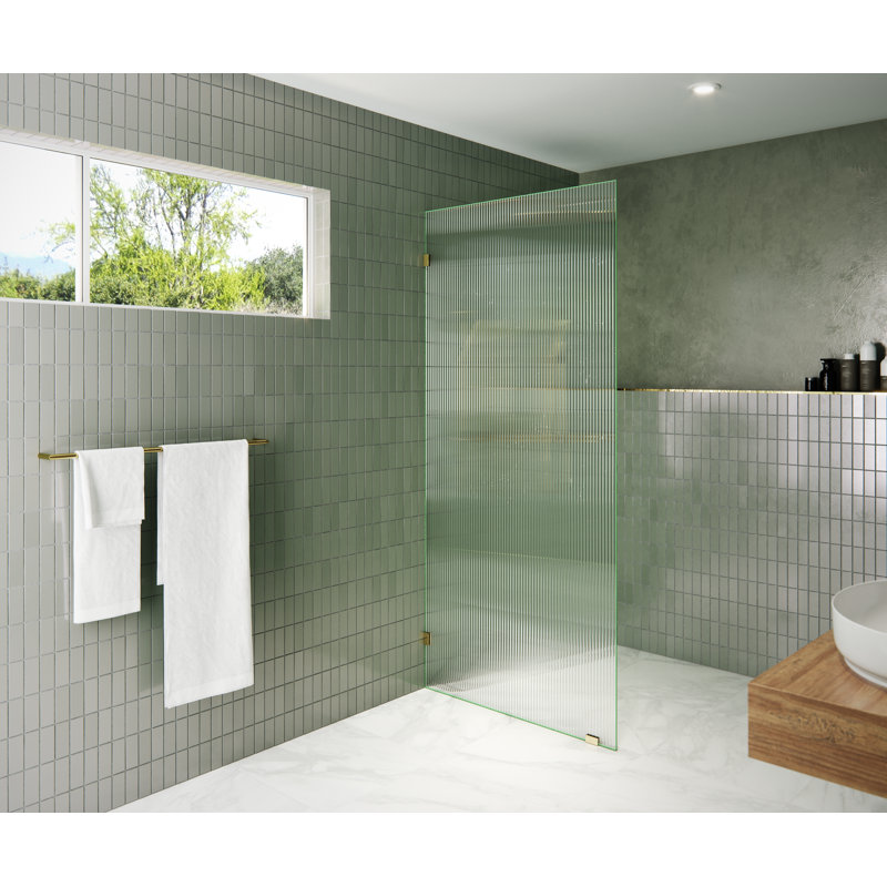 Gaia 34 in. x 78 in. Frameless Fluted Single Fixed Shower Panel, Polished Brass