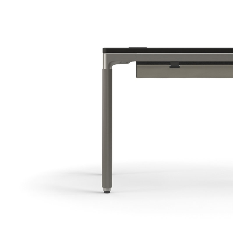 eFloat Quattro, 23 in. D x 58 in. W Sit-Stand Desk with Carbon Black Base, Carbon Black Painted Wood Top, and Black Salzburg Leather Cable Manager