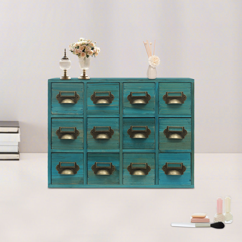 Rangement de bureau 12 tiroirs empilable en bois, Bleu