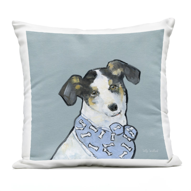 Coussin d'extérieur «Dog with Bone Bandana» par Sally Swatland