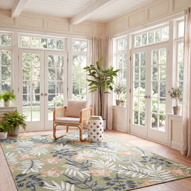 Tapis intérieur / extérieur à motif floral Cabana 405, Rectangulaire 8 pi x 10 pi