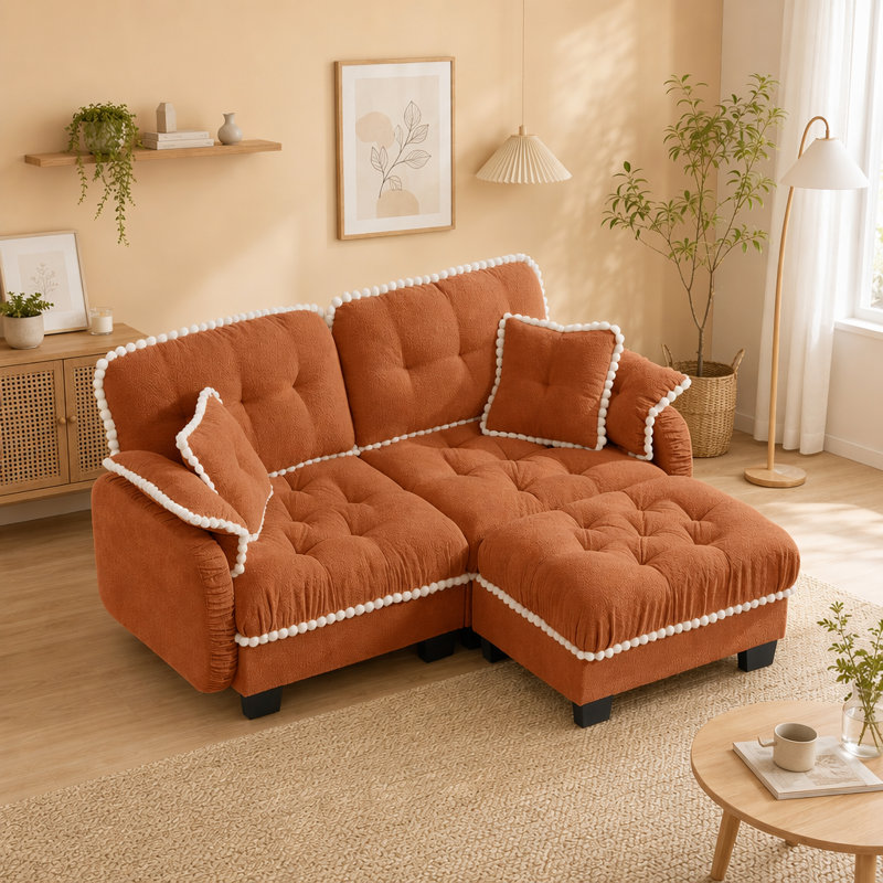 Canapé modulaire modulaire, canapé modulaire en forme de L à 2 places avec repose-pieds, 4 coussins, Chenille orange