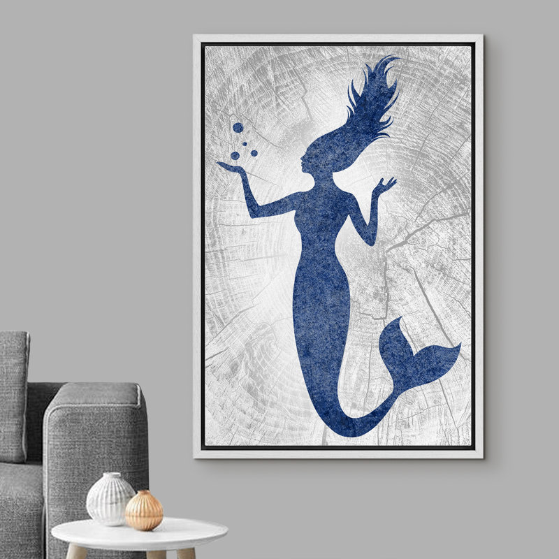 «Mermaid With Bubbles On Her Hand», reproduction sur toile flottante, H 24 po x l 16 po x P 1,5 po, Cadre blanc