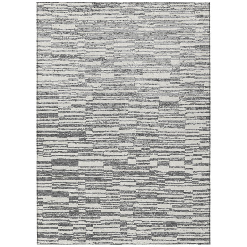Machine Washable Indoor/Outdoor Chantille ACN2907 Striped Rug, Graphite, 5' x 7'6"