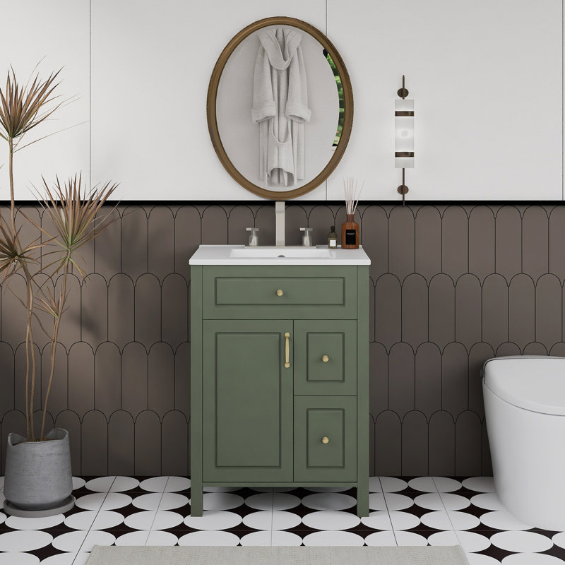 Ensemble de meuble-lavabo autoportant 24 po avec comptoir en céramique 24 po, Vert