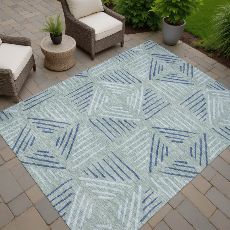 Machine Washable Indoor/Outdoor Kugler ACN2413 Geometric Rug, Rectangle 10' x 14'