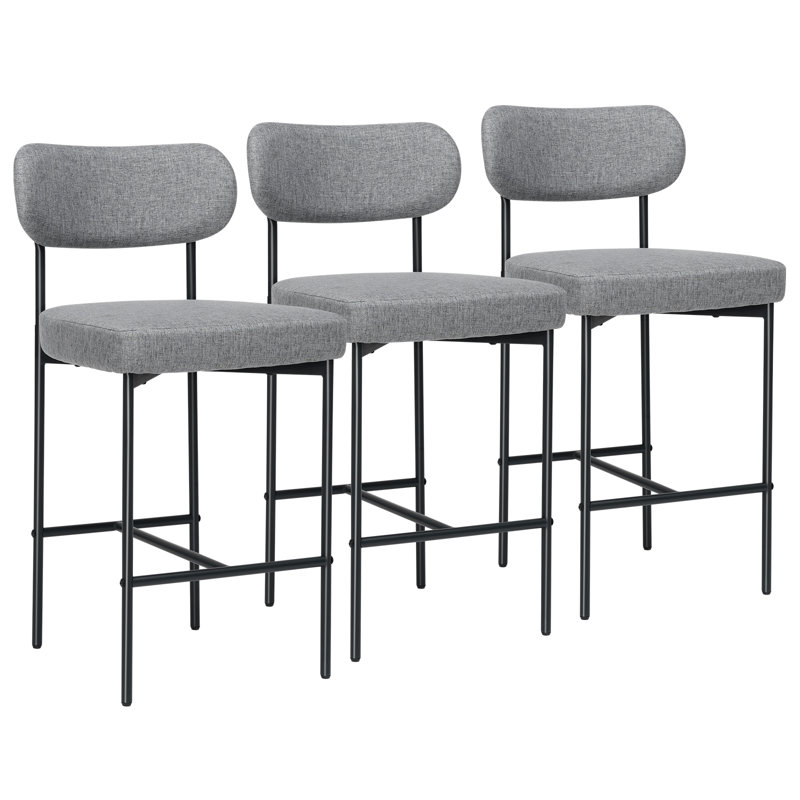 Fabric Counter Stools With Adjustable Footpads, Counter Stool (26" Seat Height), Gray, 3