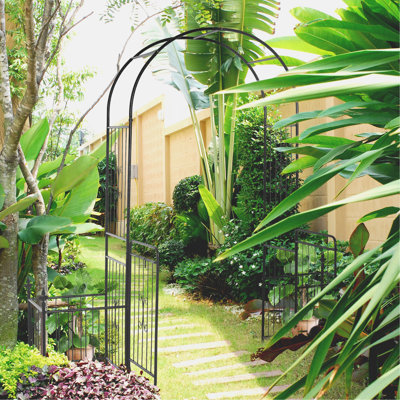 86" Garden Arch Gate, Metal, Trellis For Wedding Ceremony, Locking, Planter , Vines 86.5" H Arch, Wedding, Grape
