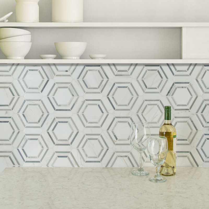 Lattice Fog Geometric 11 in. x 13 in. Polished Marble Mosaic Floor and Wall Tile, Lattice Fog