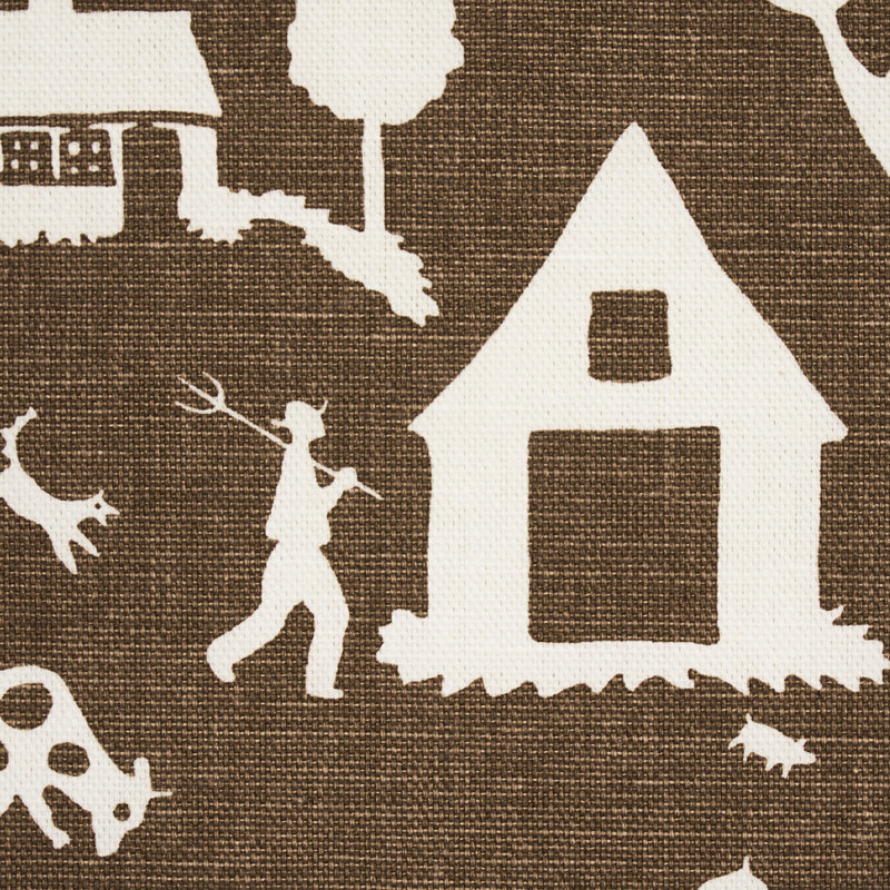 Farm Scene Fabric, Brown