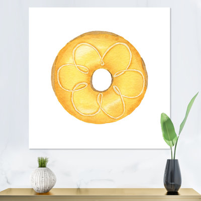 Donut jaune sur blanc - peinture sur toile