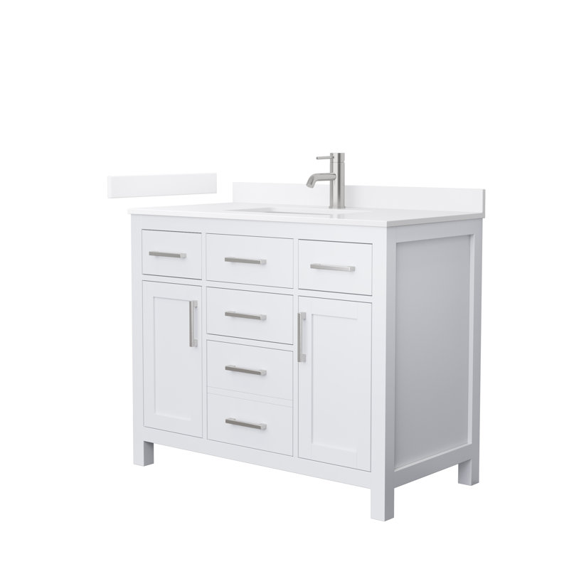 Beckett 42" Freestanding Single Bathroom Vanity with Quartz Top, White, Brushed Nickel, White Quartz