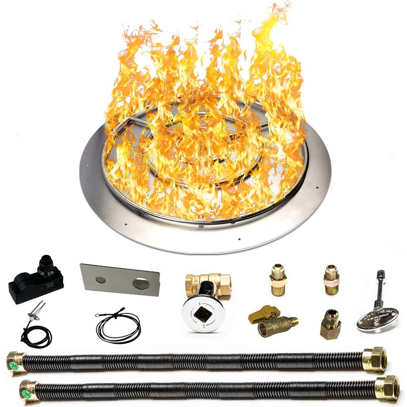 Ensemble de poêle et anneau de luxe en acier inoxydable pour foyer au gaz naturel, 36 po
