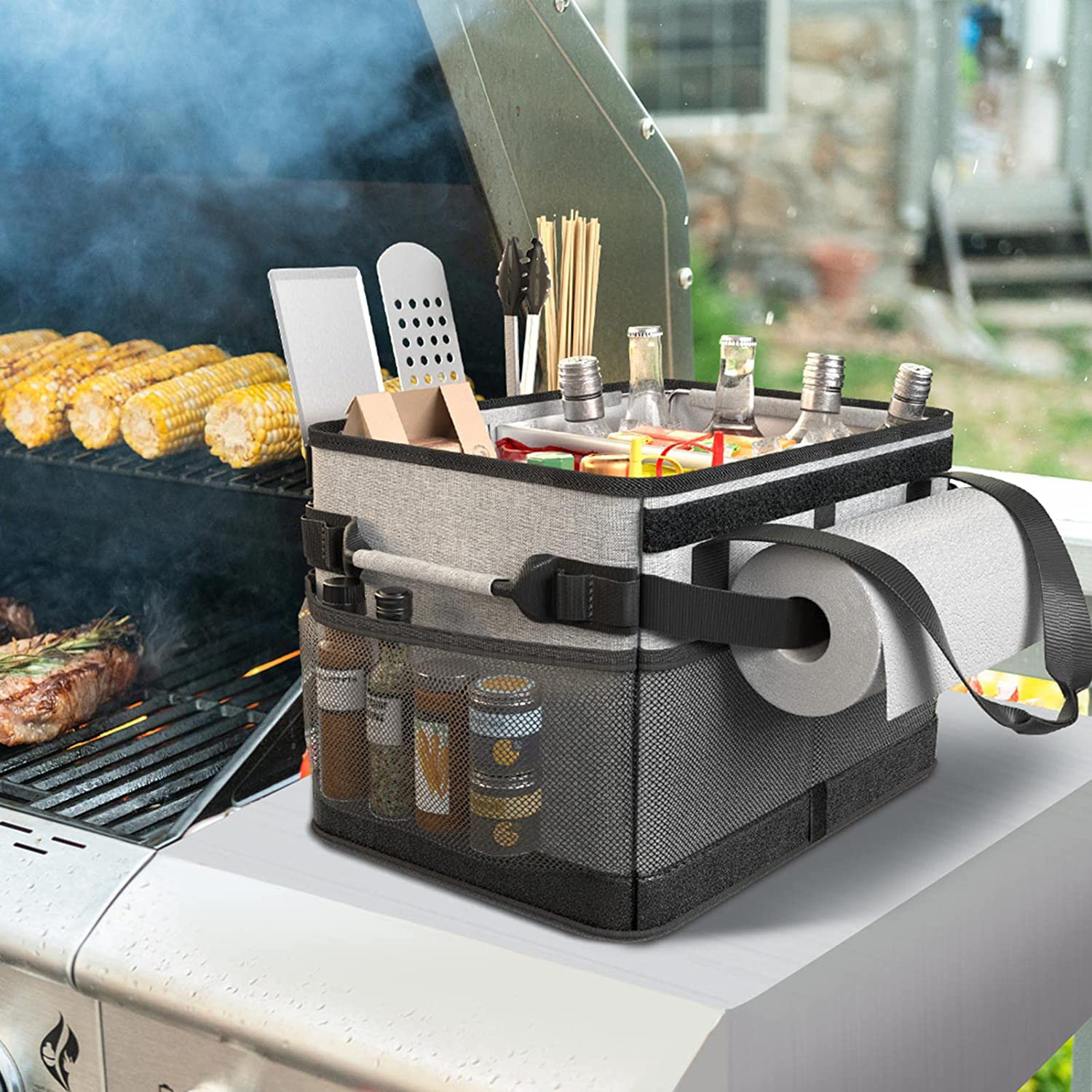 BBQ and Grill Caddy with Paper Towel Holder, Iron Steel Handle & 4 Hooks –  Camper Accessories Condiment Caddy – Plates, Cutlery and BBQ Organizer for  Camping Outdoor Grilling Tool Accessories - Yahoo Shopping