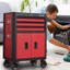 Coffre à outils à roulettes 28 po à 3 tiroirs en noir et rouge, avec roulettes verrouillables pour l'organisation de l'atelier sur roulettes, avec système de doublures pour le garage