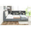 Lit double gris en bois avec tête de lit à rangement, 2 tiroirs, pin et commodité rotative-476241844