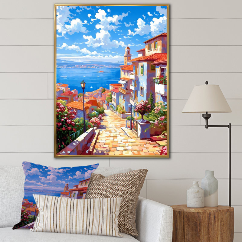 «Beautiful Scenery In Italy II», reproduction sur toile, Cadre flottant doré, H 40 po x l 30 po x P 1,5 po
