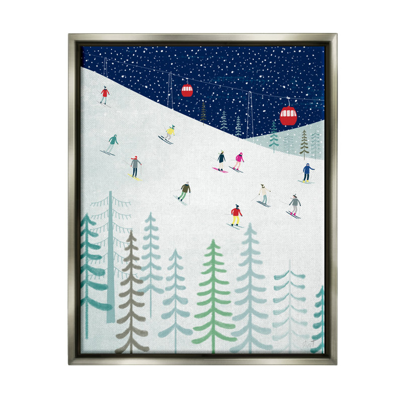 «Skiing Night Sky Winter Slopes» par Andrew Thornton, impression, H 21 po x l 17 po x P 1,7 po, Cadre flottant gris lustré
