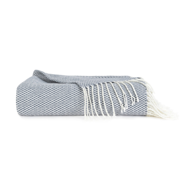 Herringbone Fringe Throw Blanket, Dusk Blue