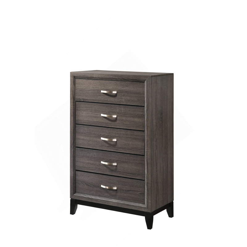 Commode en bois 5 tiroirs pour chambre à coucher, Gris