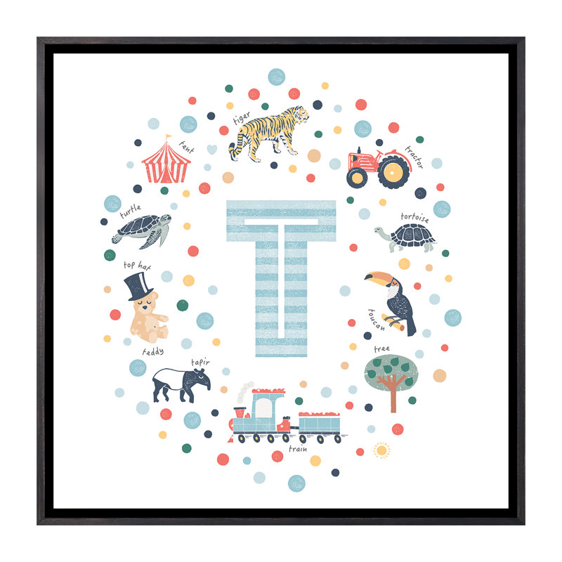 Lettre T - impression d'art graphique, Aucun mat, H 18 po x l 18 po x 1,5 po, Toile avec cadre noir patiné