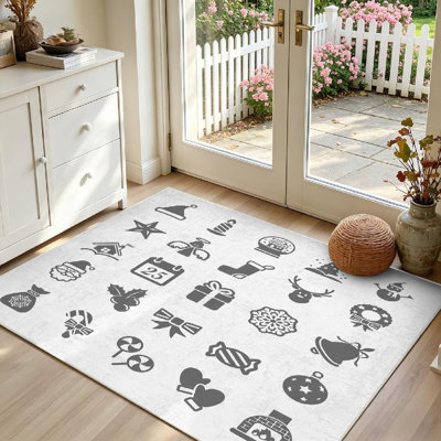 Clear Machine Washable,Christmas Snow Star Flat Penguin Indoor Area Rug