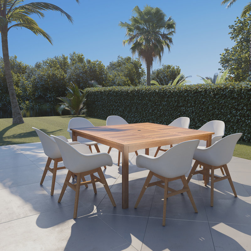 Audre Square Eucalyptus Outdoor Dining Table With Umbrella Hole , 59'' in. W 59'' in. D