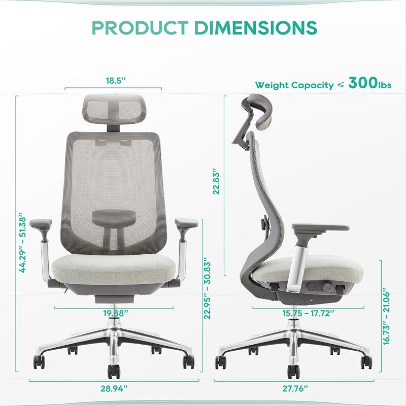 Inbox Zero High-Back Ergonomic Office Chair - Breathable Mesh Task Chair with 4D Adjustable Armrests, Rotating Headrest & Lumbar Support, Home Office Chair for Long Hours