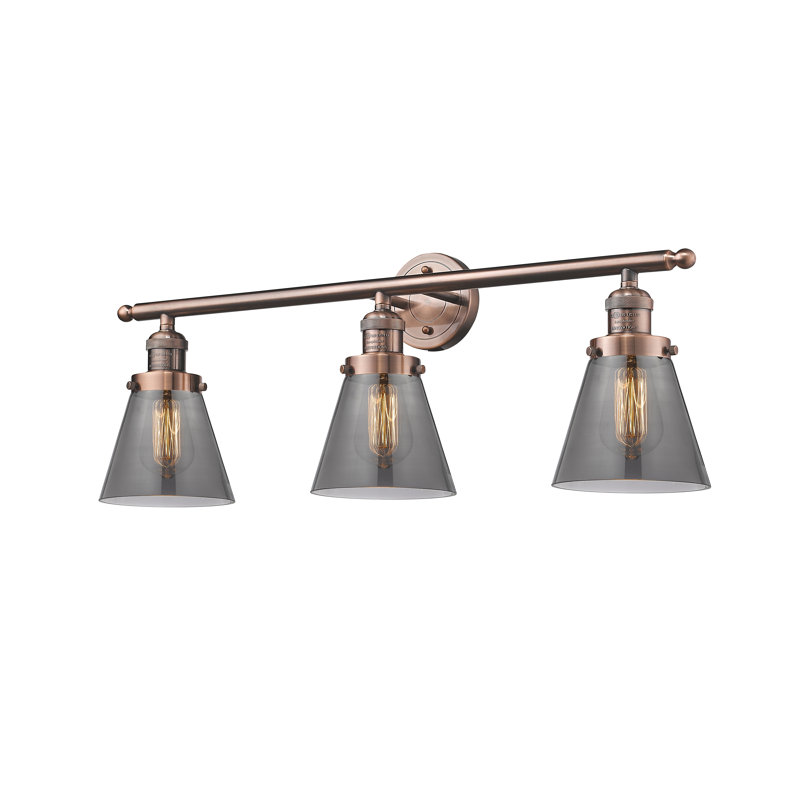 Cone 3 Light Bath Vanity Light, Antique Copper, Clear, 11" H x 30" W