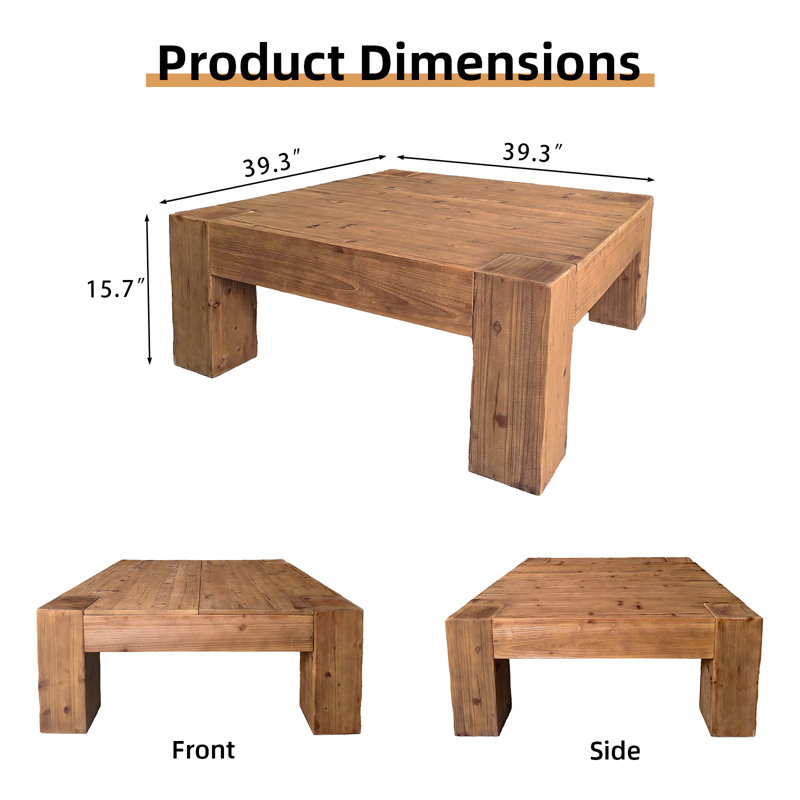 Solid Wood Coffee Table, Rustic Square, Brown
