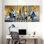 Cités et pays abstraits, paysage urbain, reflets bleus dorés, ensemble de 3 reproductions d'art sur toile