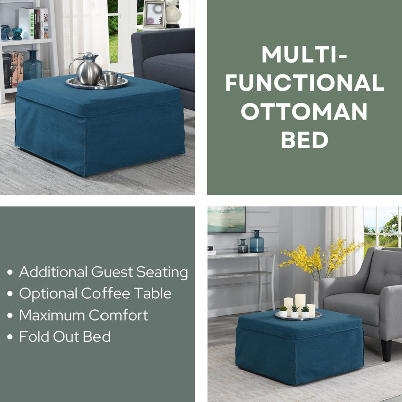 Ahziyah Upholstered Ottoman, Soft Blue Fabric