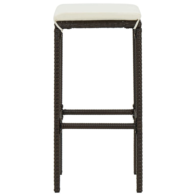 White Steel Bar Stool with Brown Poly Rattan Cushions, Set of 2