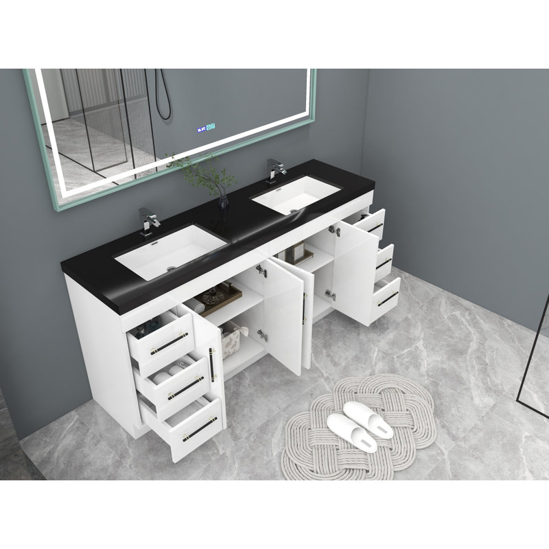 Ensemble de meuble-lavabo double 72 po Campman, Blanc ultrabrillant, Noir mat