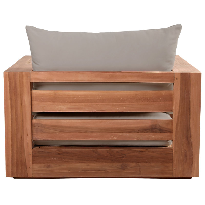 Teak Brown Outdoor Armchair with Gray Cushions