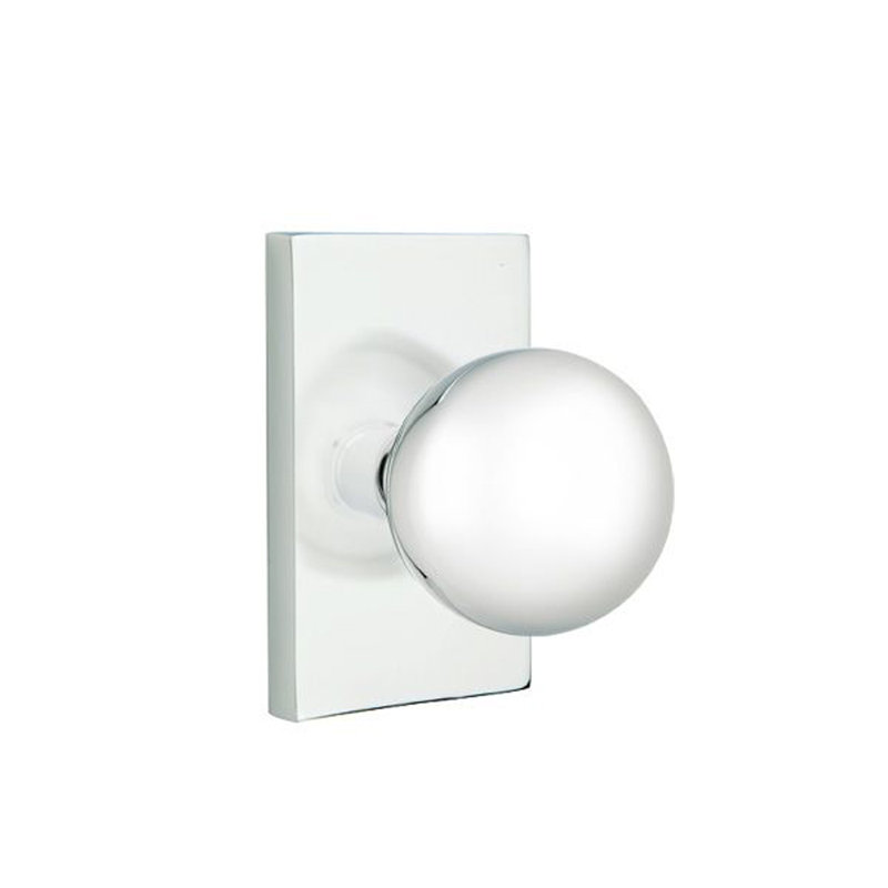 Passage Orb Knob with Rectangular Rosette, Polished Chrome