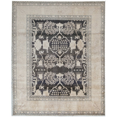 Tapis brun et beige de haute qualité noué à la main